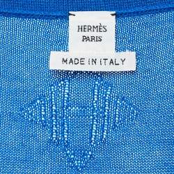 Hermes Blue Cashmere Button Front Cardigan M