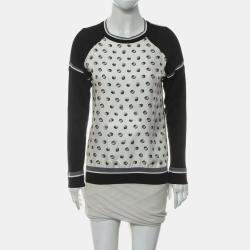Pre Owned Hermes Black/White Silk, Cotton Cashmere Silk Sweater FR Women 34
