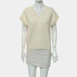 Hermes Cream Wool, Polyamide Knitted V-Neck Top IT Women 34