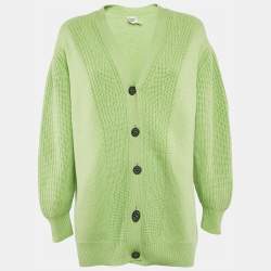 Hermes Green Cashmere Blend Button Front Cardigan M