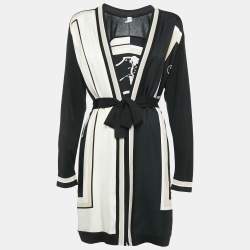 Hermes Black/Multicolor Printed Silk and Cashmere Blend Knit Cardigan M