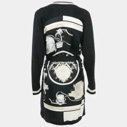 Hermes Black/Multicolor Printed Silk and Cashmere Blend Knit Cardigan M