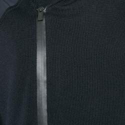 Hermes Navy Blue Wool Knit and Polyamide Zip-Up Hooded Jacket M