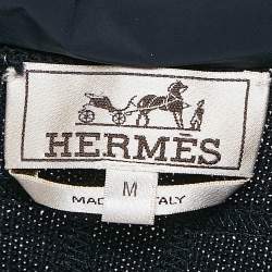 Hermes Navy Blue Wool Knit and Polyamide Zip-Up Hooded Jacket M