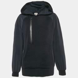 Hermes Navy Blue Wool Knit and Polyamide Zip-Up Hooded Jacket M