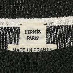 Hermes Black/White Silk and Knit Long Sleeve Top M