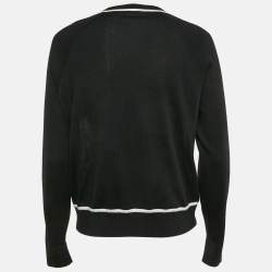 Hermes Black/White Silk and Knit Long Sleeve Top M