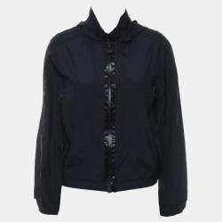 Hermes Navy Blue Silk Zipped Up Hooded Jacket FR Women 34