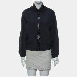 Hermes Navy Blue Silk Zipped Up Hooded Jacket FR Women 34