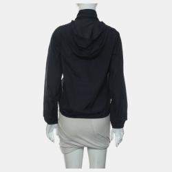 Hermes Navy Blue Silk Zipped Up Hooded Jacket FR Women 34