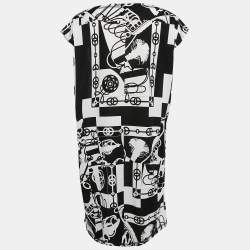 Pre Owned Hermès Black/White Printed Cotton Knit Cliquetis Mini Dress M