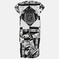 مملوكة مسبقًا Hermès Black/White Printed Cotton Knit Cliquetis Mini Dress M