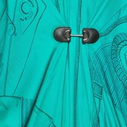 Hermes Green Printed Silk Gathered Kaftan Dress L