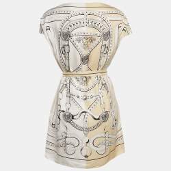 Hermes White/Yellow Grand Tralala Cut Print Silk Crepe Tunic M