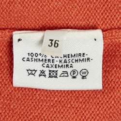Hermes Orange Logo Patterned Knit Cashmere Crew Neck Sweater S