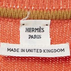 Hermes Orange Logo Patterned Knit Cashmere Crew Neck Sweater S