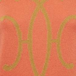 Hermes Orange Logo Patterned Knit Cashmere Crew Neck Sweater S