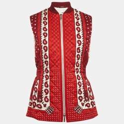Hermes Red Printed Silk Quilted Vest S