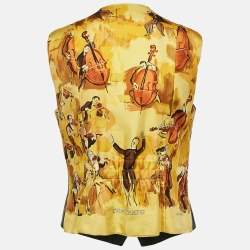Hermes Black/Yellow Printed Crepe and Leather Vest L