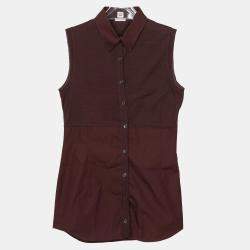 Hermes Burgundy Cotton Knit Sleeveless Dress Size 38