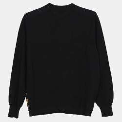 Hermes Black Wool Multicolor Silk Round Neck Cardigan Size 40
