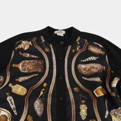 Hermes Black Wool Multicolor Silk Round Neck Cardigan Size 40
