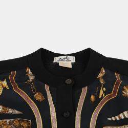 Hermes Black Wool Multicolor Silk Round Neck Cardigan Size 40
