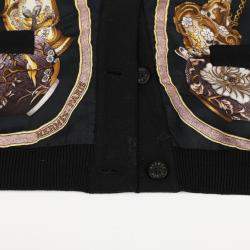 Hermes Black Wool Multicolor Silk Round Neck Cardigan Size 40