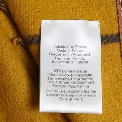 Hermès Blue Checks Leather Trim Wool Fringed Poncho One Side