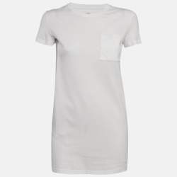 مملوكة مسبقًا Hermès White Embroidered Pocket Jersey T-Shirt Dress S