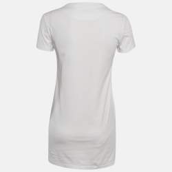 Pre Owned Hermès White Embroidered Pocket Jersey T-Shirt Dress S