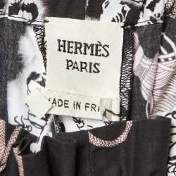Hermes Black Cliquetis Aquarelle Print Cotton Wide Leg Trousers S