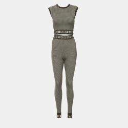 Hermes Brown Wool Pattern Knit Top and Long Pants FR Women 36
