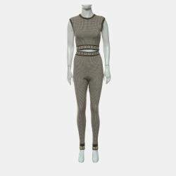 Hermes Brown Wool Pattern Knit Top and Long Pants FR Women 36