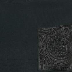 Pre Owned Hermes Black Jersey Embroidered Pocket T-Shirt S
