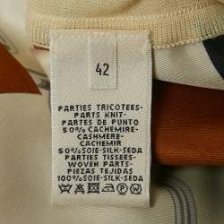 Hermès Multicolor/Cream Printed Cashmere Knit and Silk Open Front Long Cardigan L