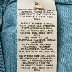 Pre Owned Hermes Blue Scarf Print Silk and Jersey Crew Neck Sweater Top