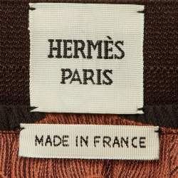 Hermes Dark Brown Printed Silk Pleat Detail Mini Skirt M