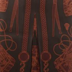 Hermes Dark Brown Printed Silk Pleat Detail Mini Skirt M