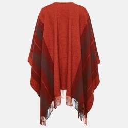  Hermès Brown Striped Wool and Leather Trim Rocabar Poncho One Size