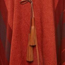  Hermès Brown Striped Wool and Leather Trim Rocabar Poncho One Size