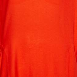 Pre Owned Hermes Bright Red Silk V-Neck Long Tunic Dress S