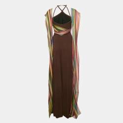 Hermès Brown Striped Silk and Jersey Maxi Dress M
