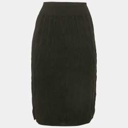 Hermes Black Patterned Cashmere Knit Pencil Skirt M
