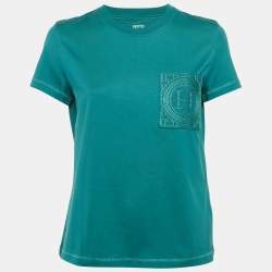 Hermès Teal Green Jersey Embroidered Pocket T-Shirt M