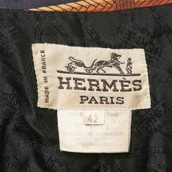 Hermes Navy Blue Printed Silk Padded Open Front Jacket L