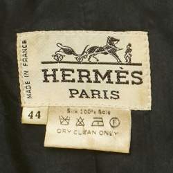 Hermès Vintage Navy Blue Scarf Print Silk Blazer L
