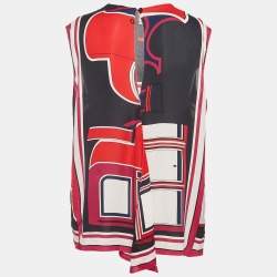 Pre Owned Hermes Multicolor Printed Silk Sleeveless Top M