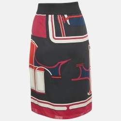 Pre Owned Hermes Multicolor Printe Silk Skirt M
