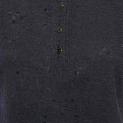 Pre Owned Hermes Sellier Navy Blue Cotton Pique Polo T-Shirt S